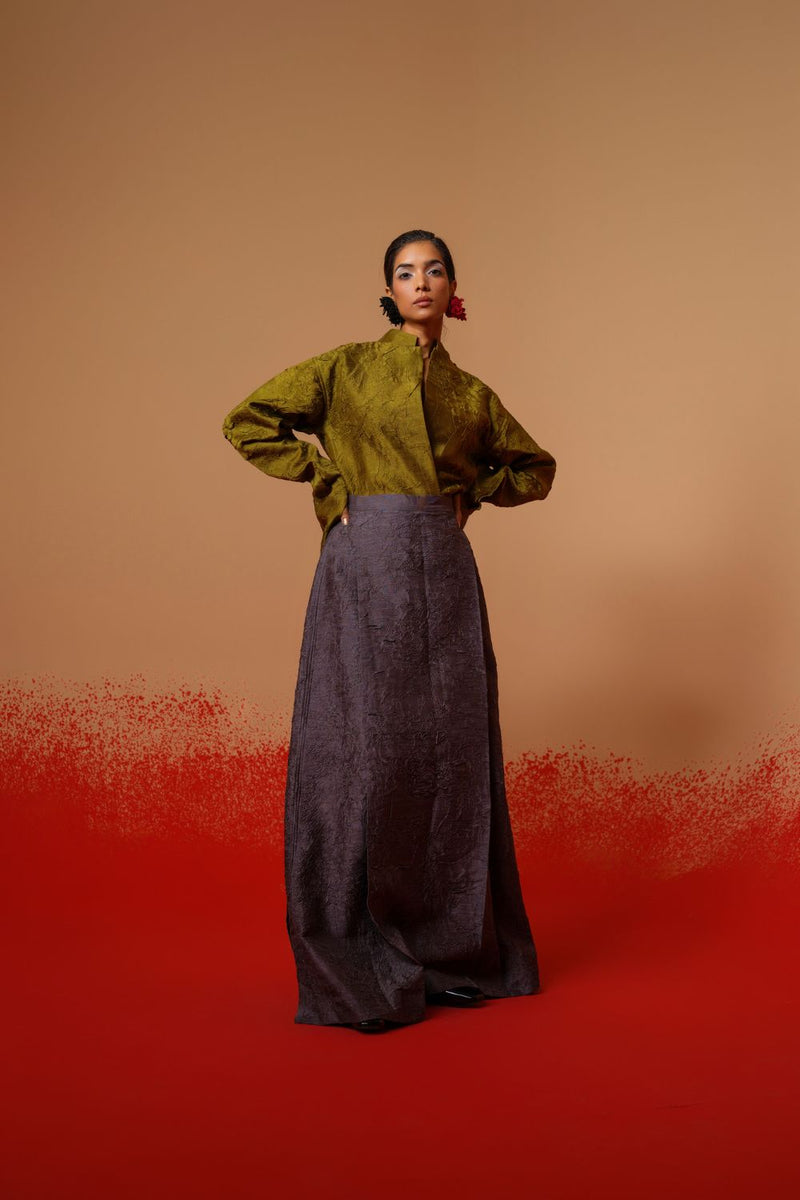 Haze Skirt-Ash Grey mysore silk skirts by Stoique in ash grey for women Worldwide
