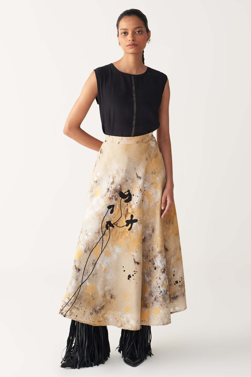 CIRCULAR PAINTER SKIRT-MULTI-COLOUR silk by THREE in multi color for women Worldwide