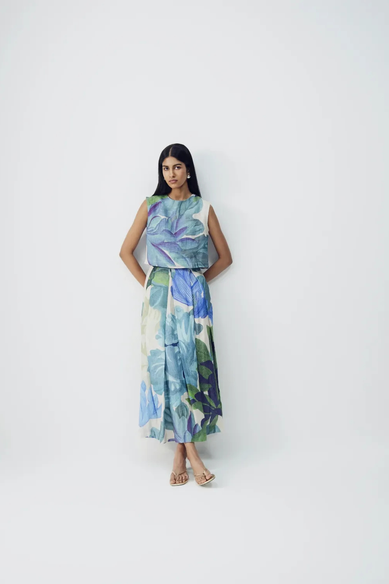 Garden Party Linen Top & Skirt Set all linen by YAM in multi color for women Worldwide