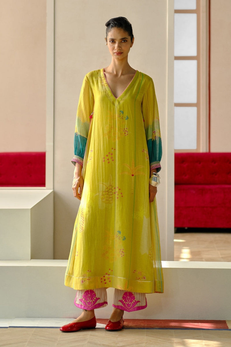 Zyra Yellow Nadira Printed Kurta Set