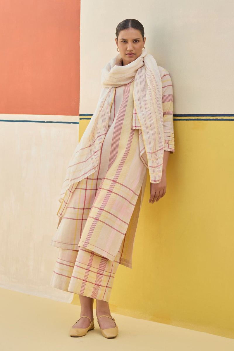 Misa Check Linen Kurta Set
 - Sand by Manan in natural color for Worldwide