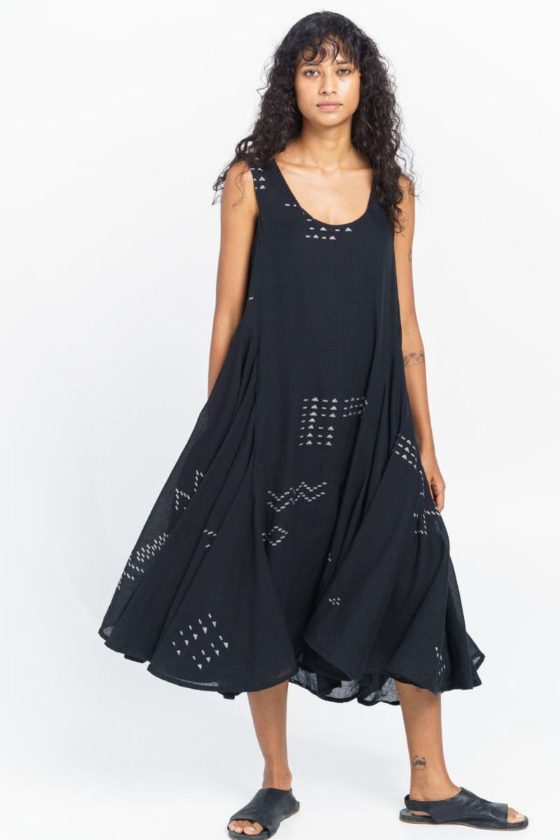 Scoop-neck gathered midi dress Dress by World of Crow in black color for women Worldwide