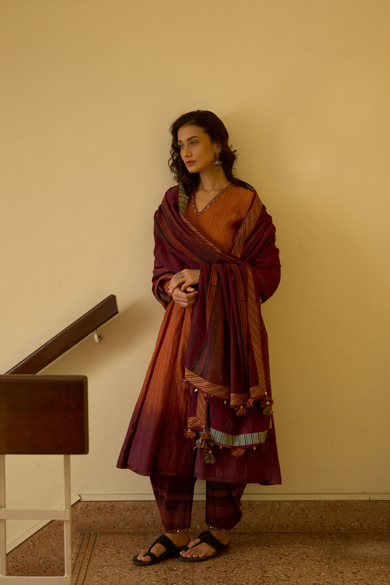 Rekha Kurta chanderi kurta/kurta set by SWATTI KAPOOR in rust for women Worldwide