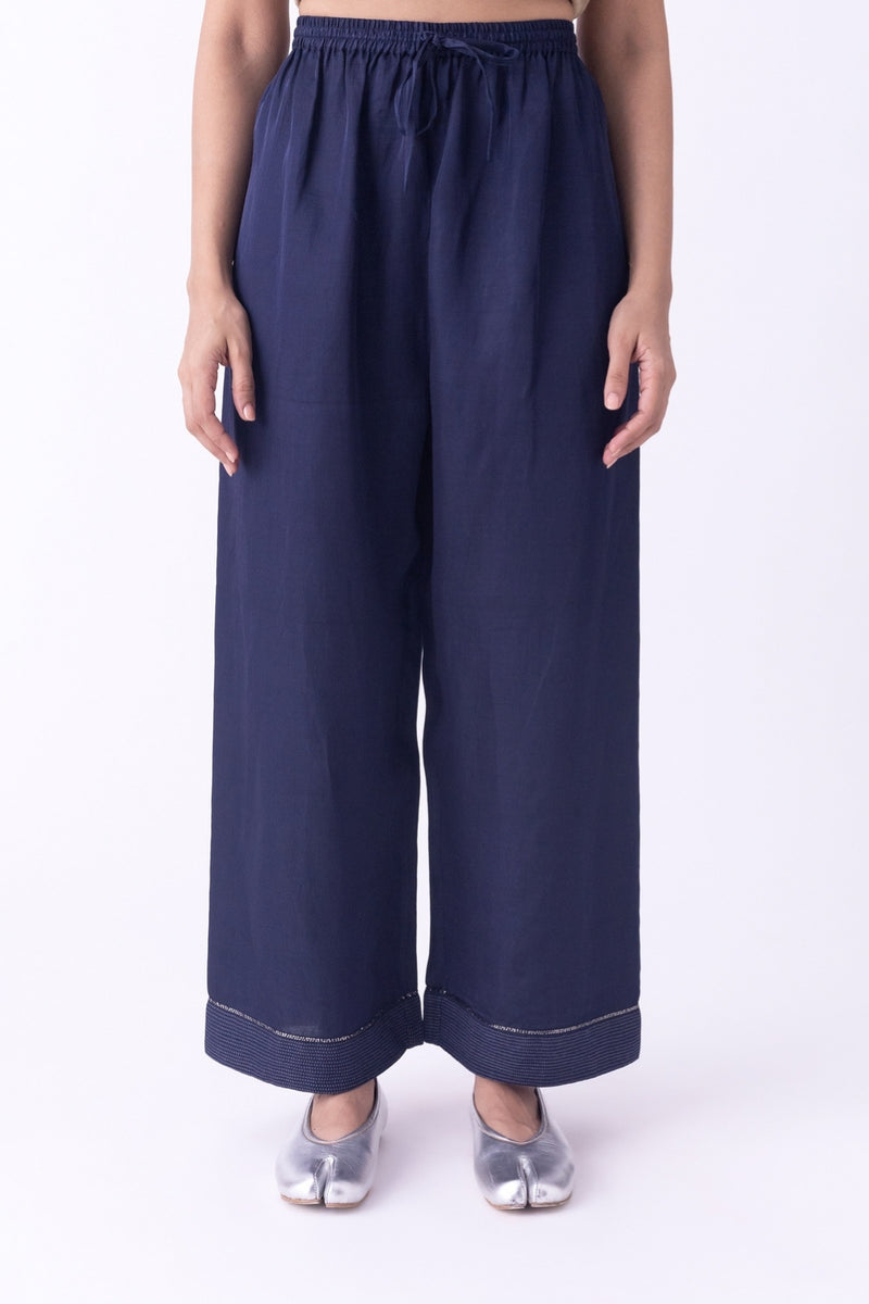 Taarika-Pyjama linen blend pyjama/salwar by Shades of India in indigo for women Worldwide