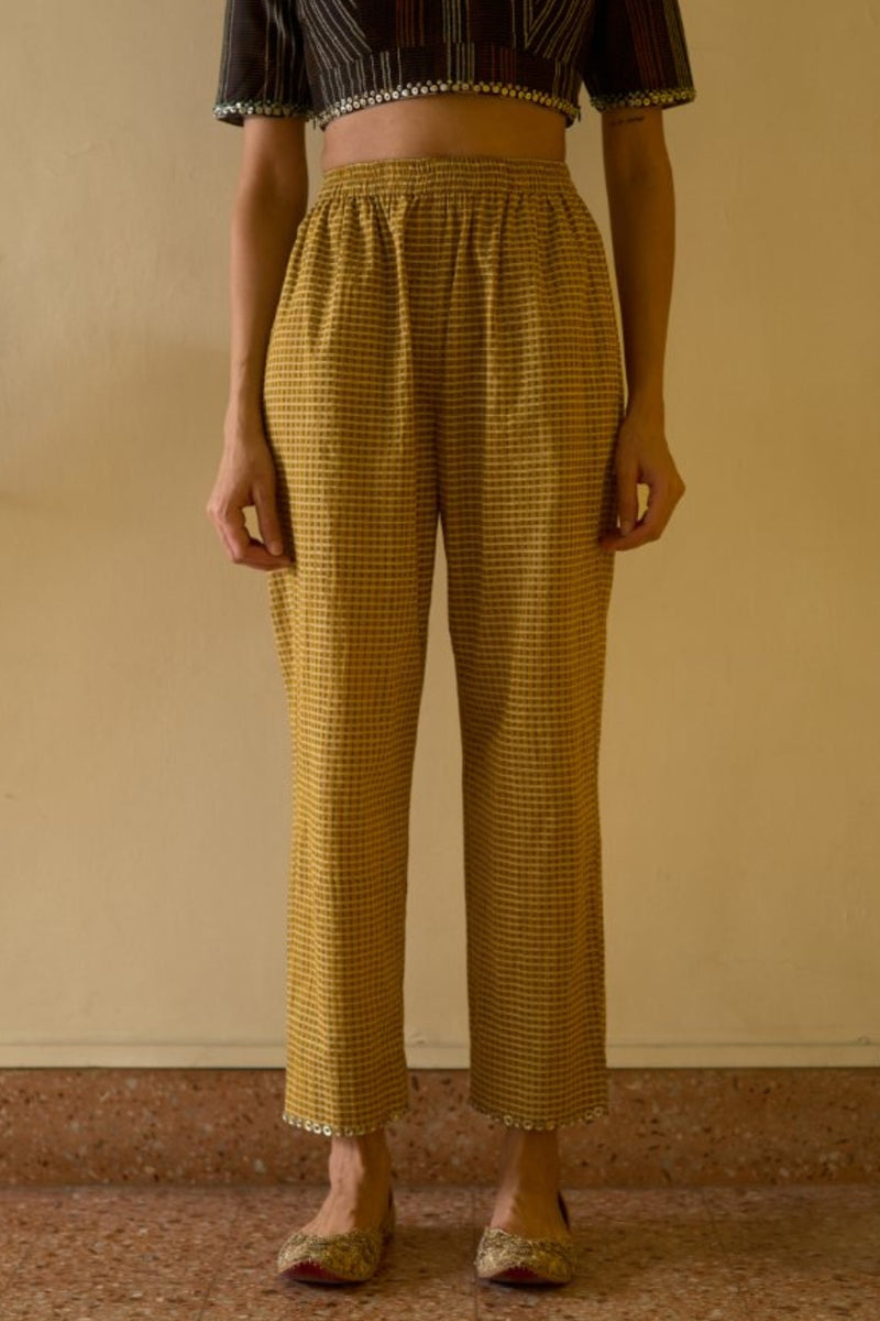 Richa Pant cotton pant/trouser by SWATTI KAPOOR in yellow for women Worldwide