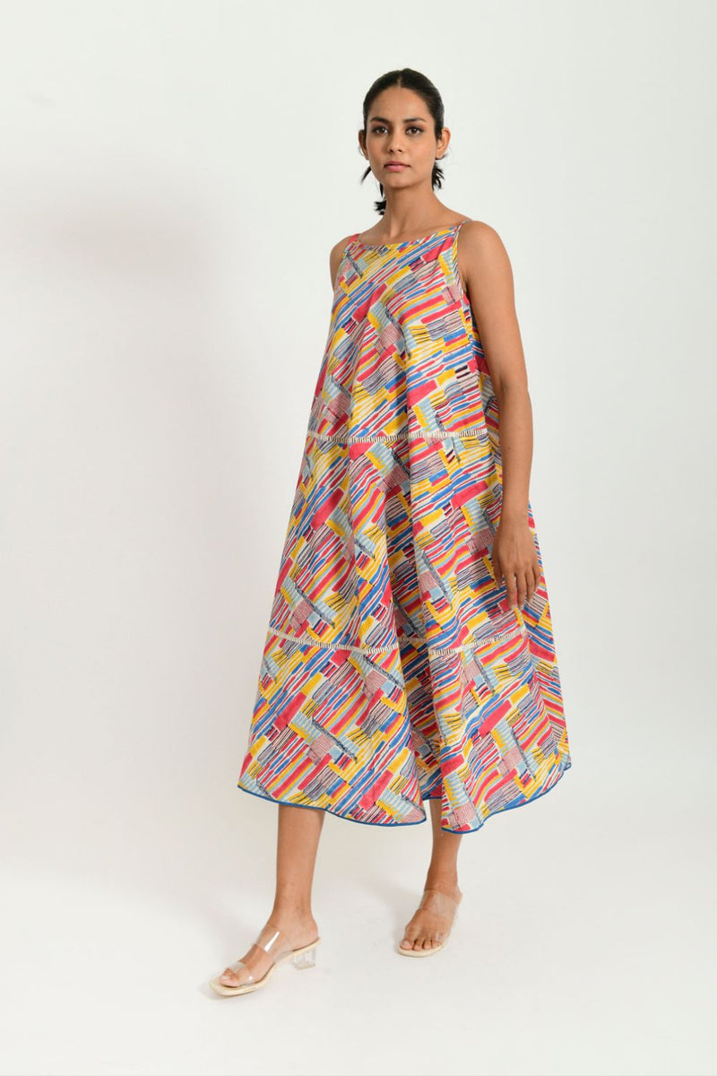 SCRIBBLE HAND BLOCK MAXI cotton Dresses,Short and Midi Dresses by Rias in multi color for women Worldwide