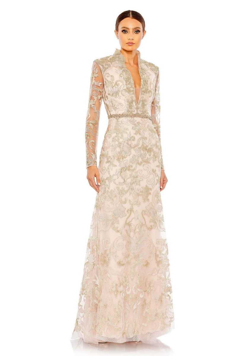 MD-11165 Full Sleeves Long Gown-Pink by Mac Duggal in pink color for women Worldwide