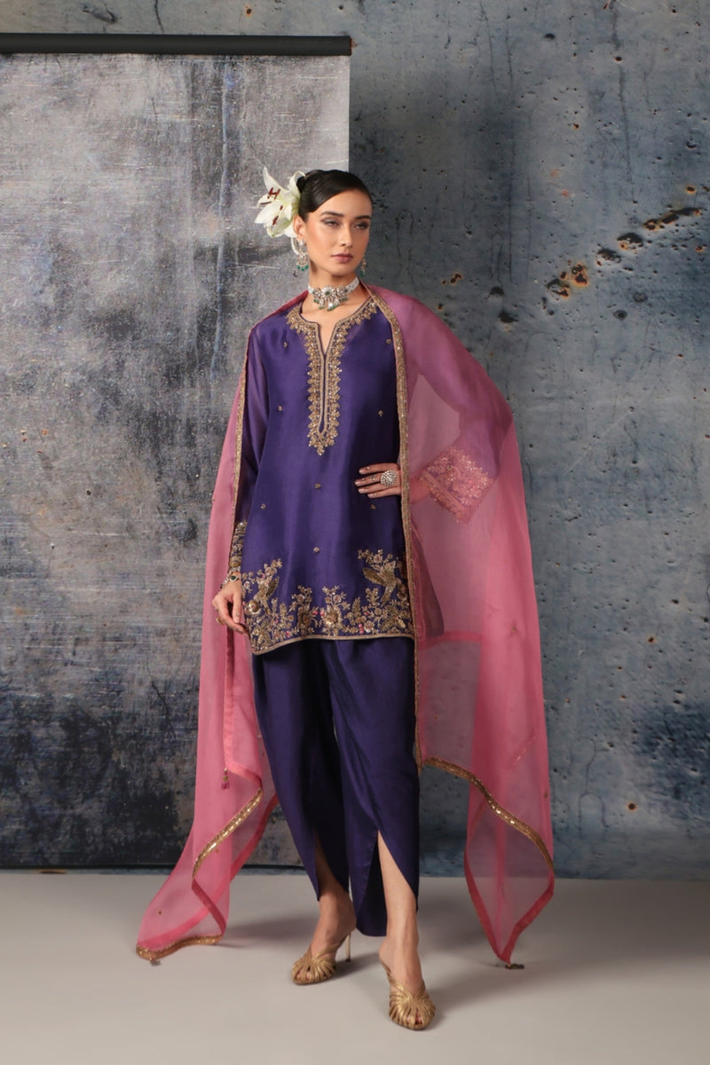 Zar-Rang Purple Heavy Short Kurta Set