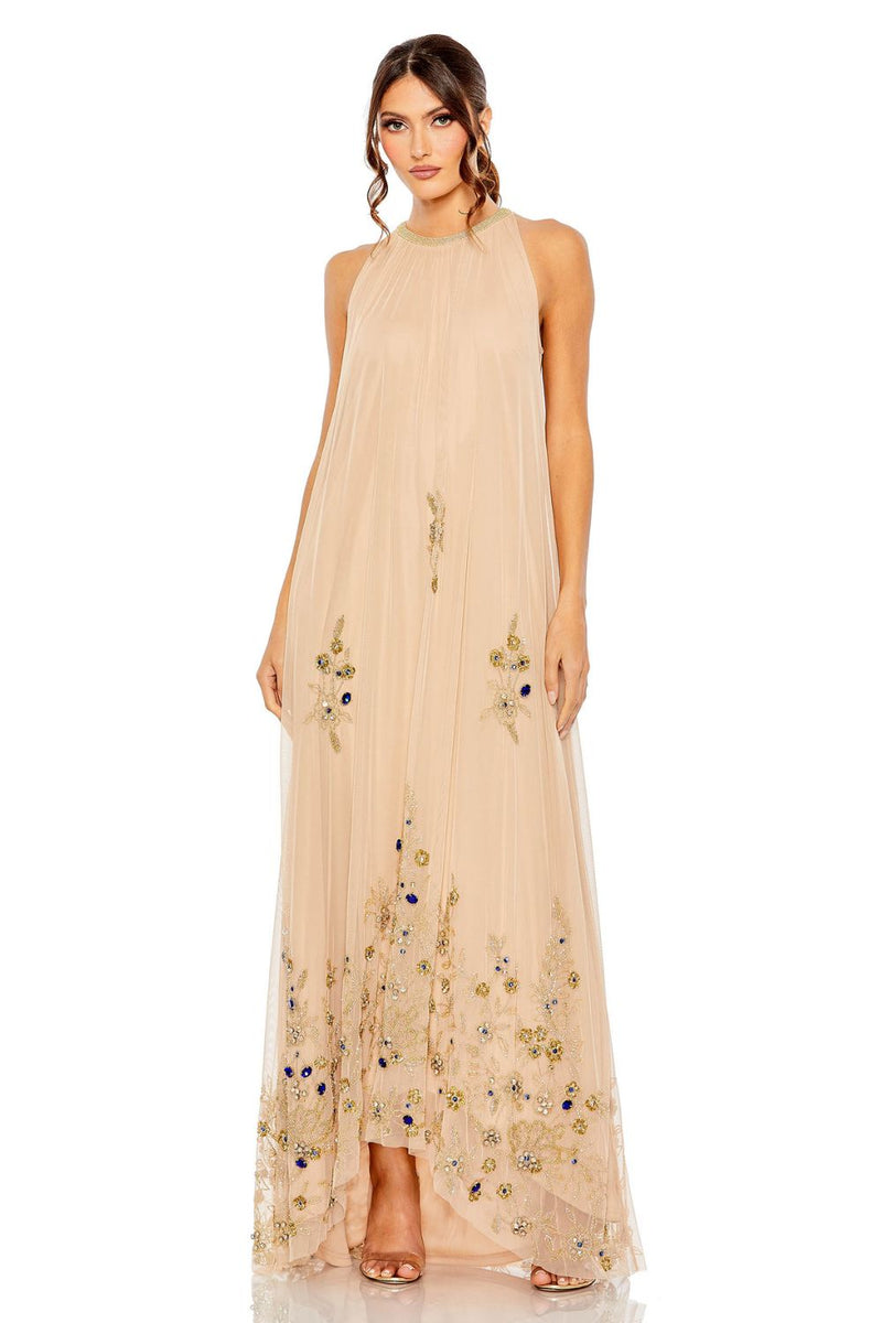 MD-9232 Halter Long Gown-Beige by Mac Duggal in beige color for women Worldwide