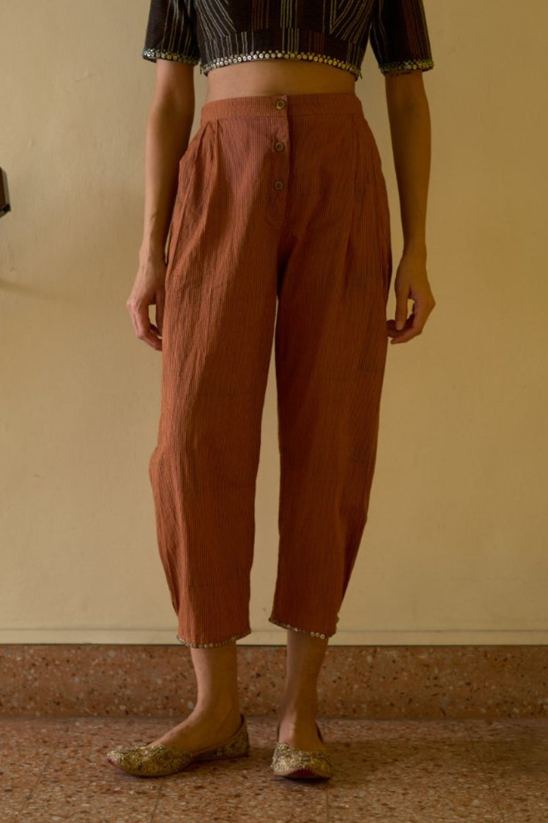 Anu Pant cotton pyjama/salwar by SWATTI KAPOOR in rust for women Worldwide