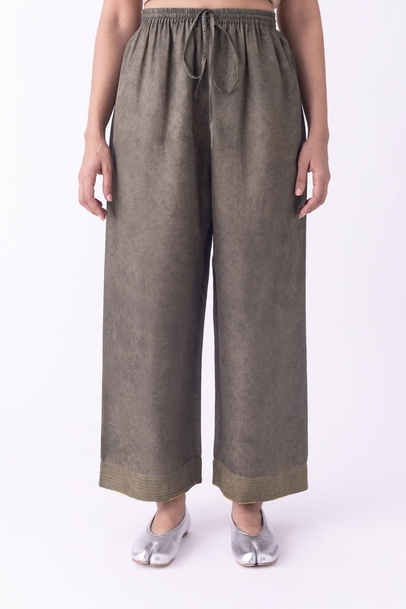 Oliva-Pyjama silk cotton pyjama/salwar by Shades of India in olive for women Worldwide