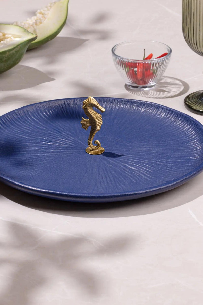 Mirissa Brass & Ceramic Platter - Blue linen by Gado Living for Worldwide