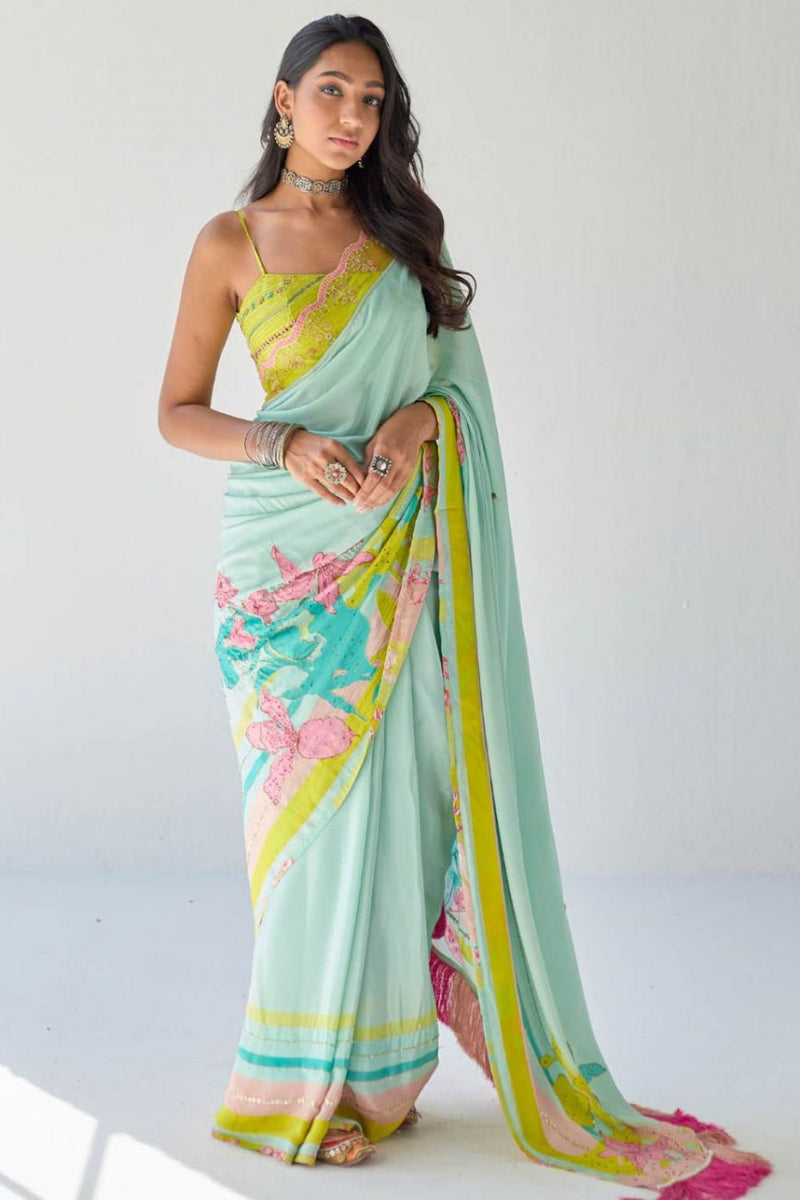 POWDER BLUE ORCHID SARI Sarees by Rajiramniq for women Worldwide
