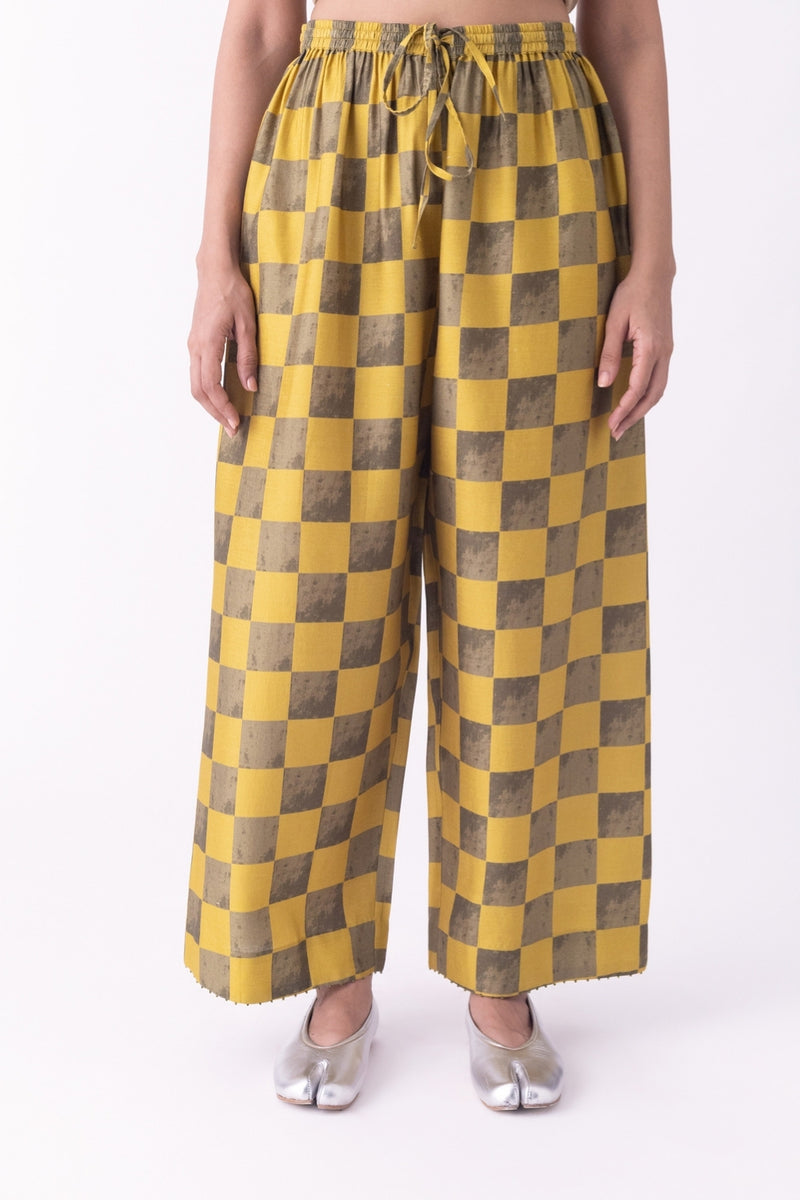 Navira-Pyjama silk blend pyjama/salwar by Shades of India in mustard & olive for women Worldwide