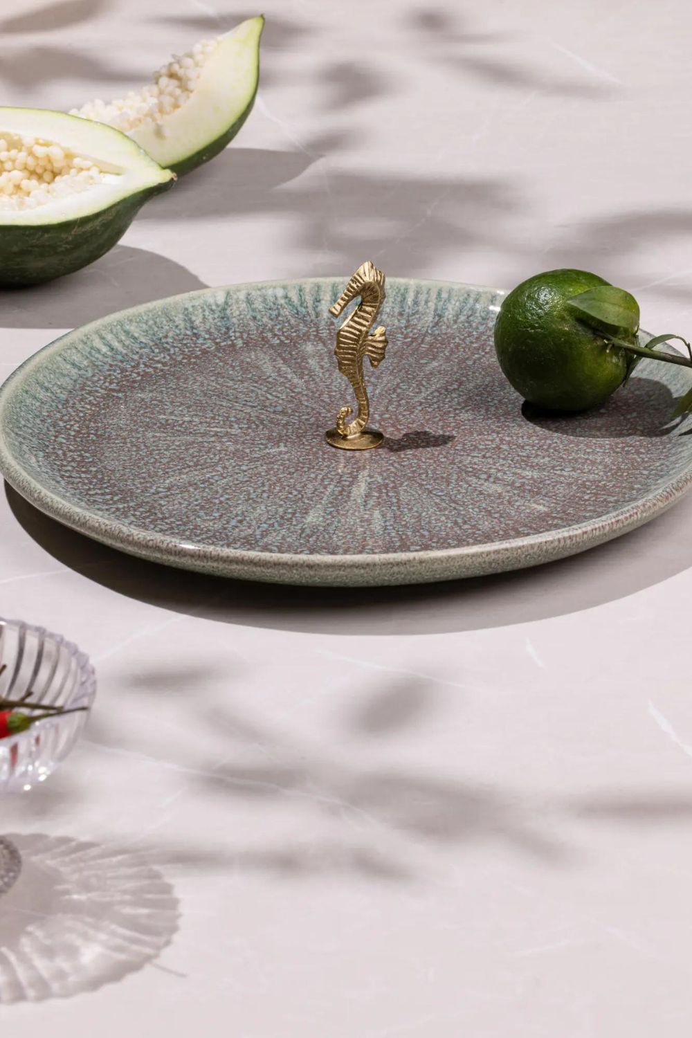 Mirissa Brass & Ceramic Platter - Green