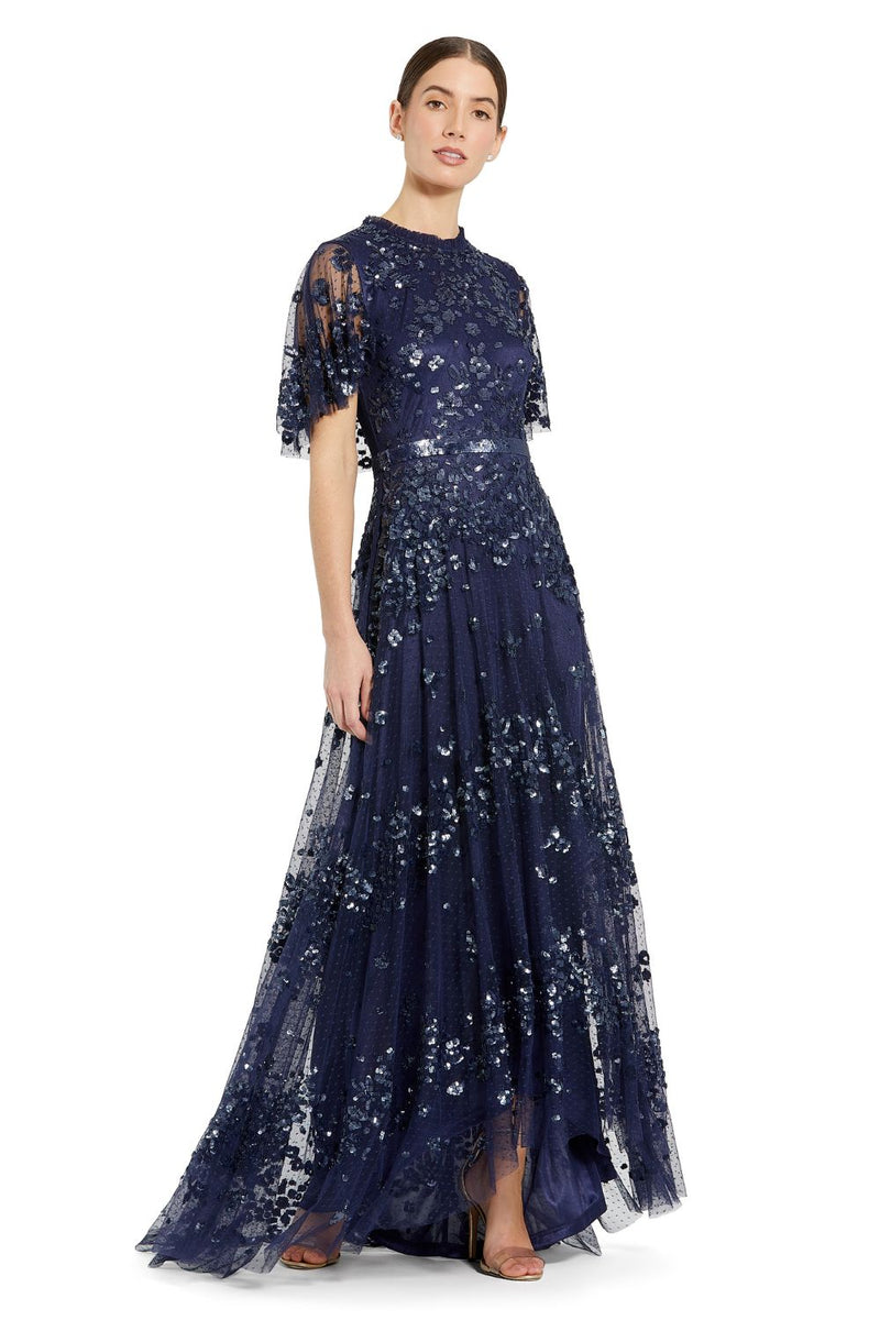 MD-9192 Veil Long Gown-Blue by Mac Duggal in blue color for women Worldwide