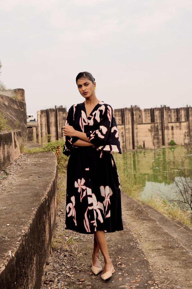 Quail dress cotton by Khara Kapas in black for women Worldwide
