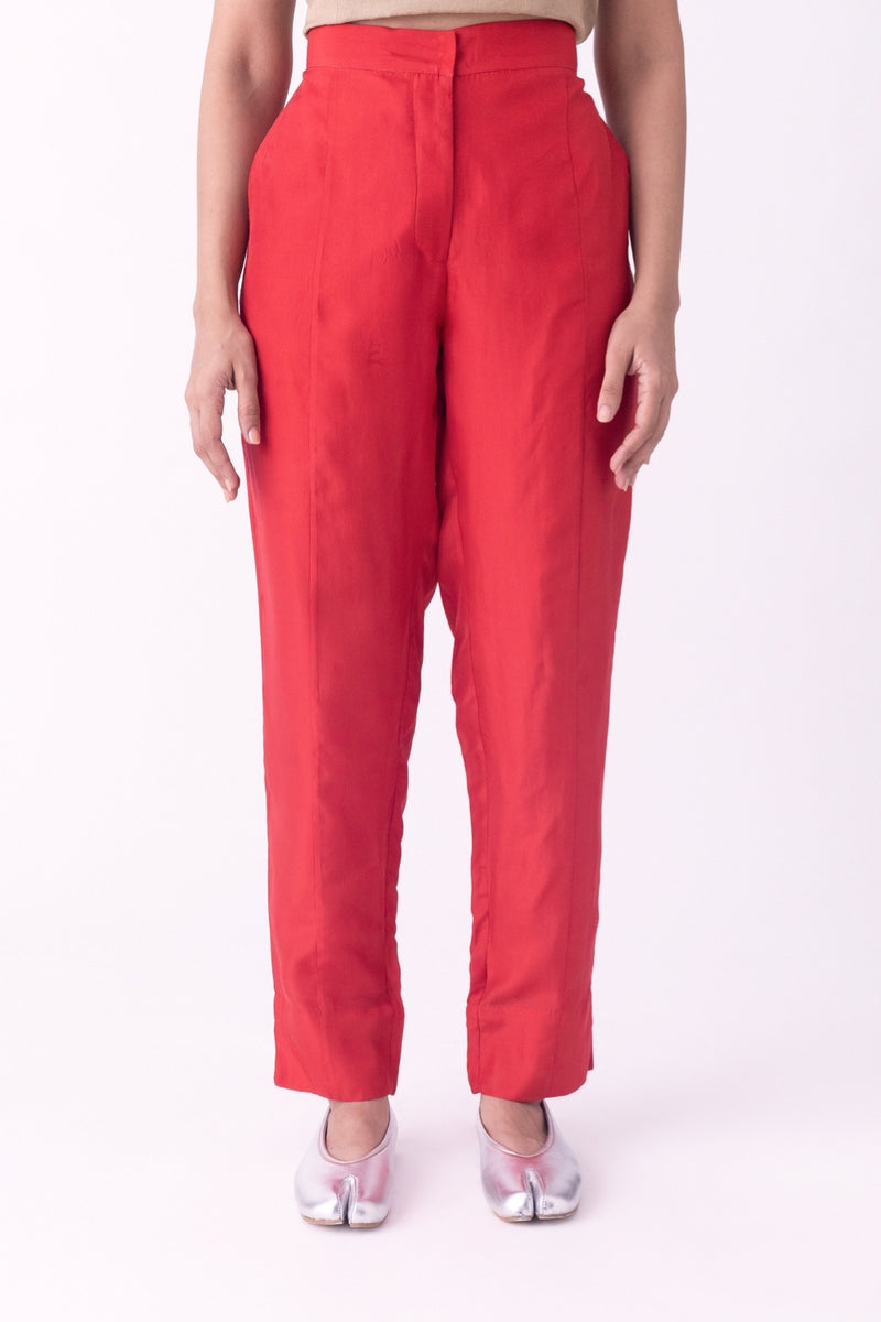 Dhar-Pant silk pyjama/salwar by Shades of India in red for women Worldwide