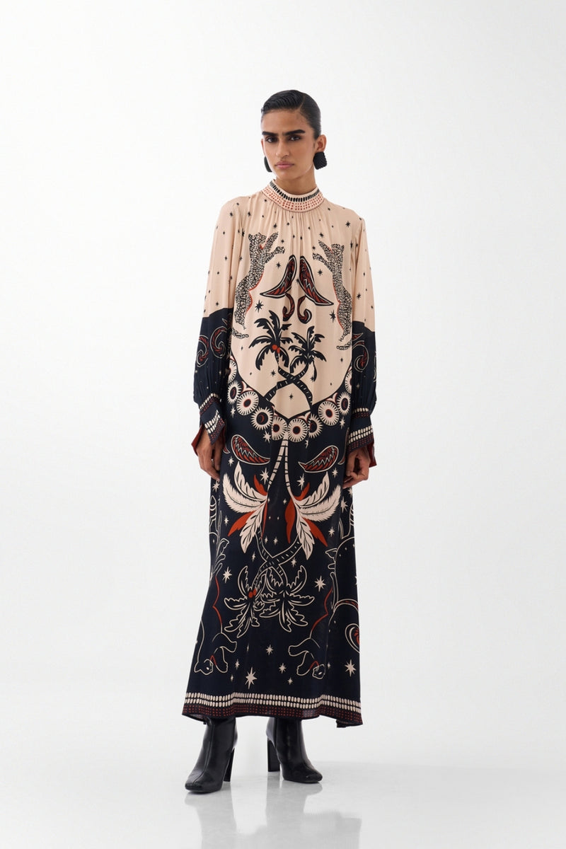 Amber Maxi-Nocturnal Jungle viscose dress by NOIB in multi-color for women Worldwide