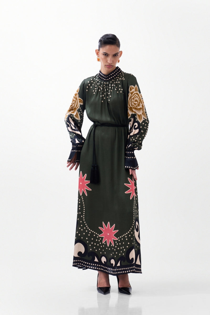 Amber Maxi-Old Rose viscose dress by NOIB in multi-color for women Worldwide