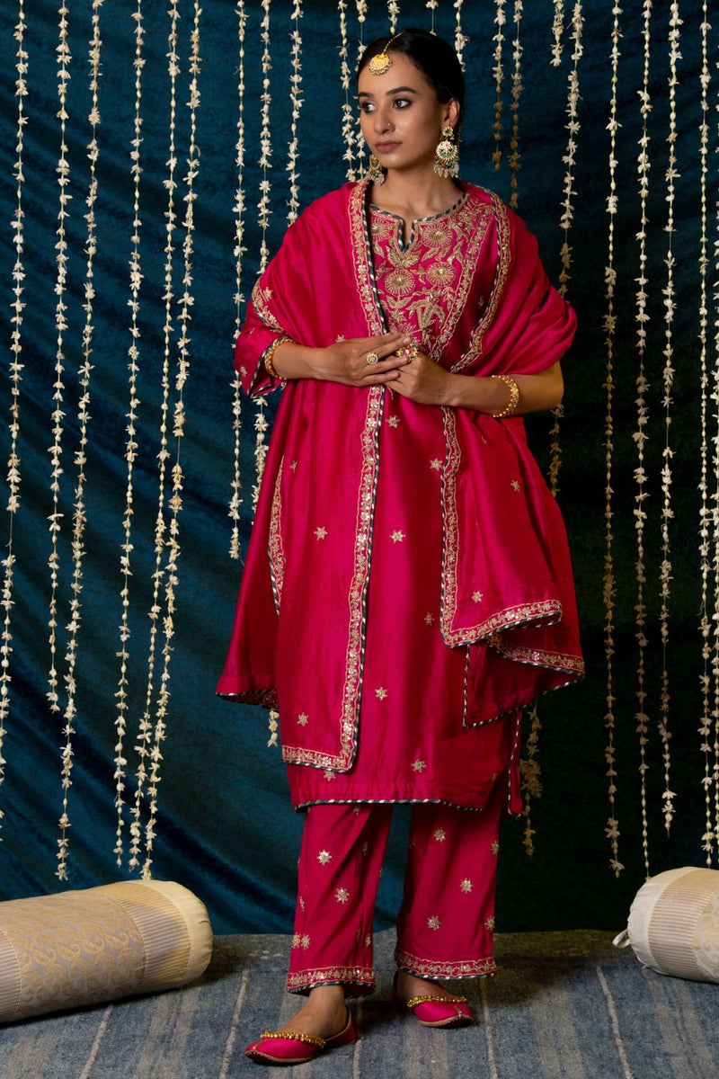 Gulaab Kurta Set silk by Maison Shefali for women Worldwide