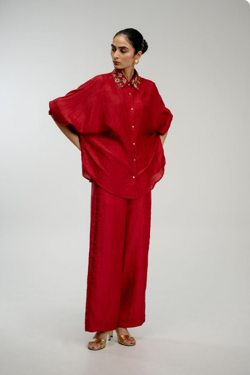 Borrowed Time Shirt mulberry silk top/shirt by Ode to Odd in red for women Worldwide
