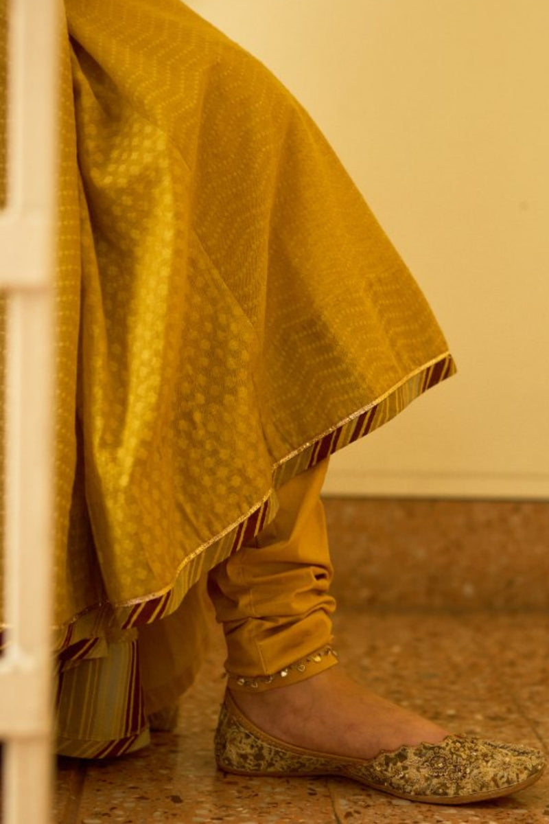 Leher Churidar cotton lycra pyjama/salwar by SWATTI KAPOOR in yellow for women Worldwide