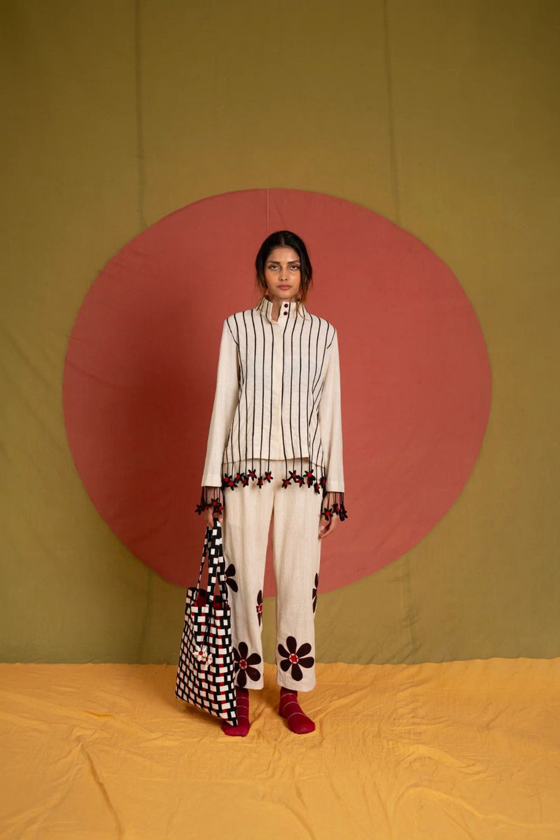 Tass Thakur Jacket-Black and White cotton jacket/overlay by Ka-Sha in white for women Worldwide