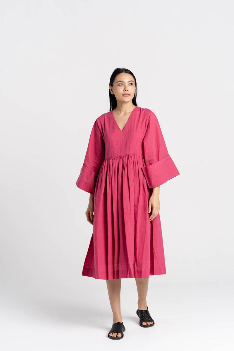 Sorbet pink gathered midi dress - Pink Dress by World of Crow in pink color for women Worldwide