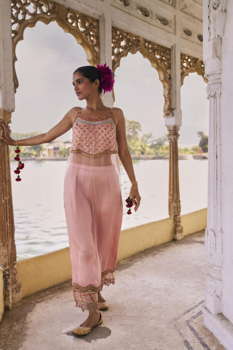 GUL NUDE PINK ORGANZA KURTA SET organza by Rajiramniq for women Worldwide