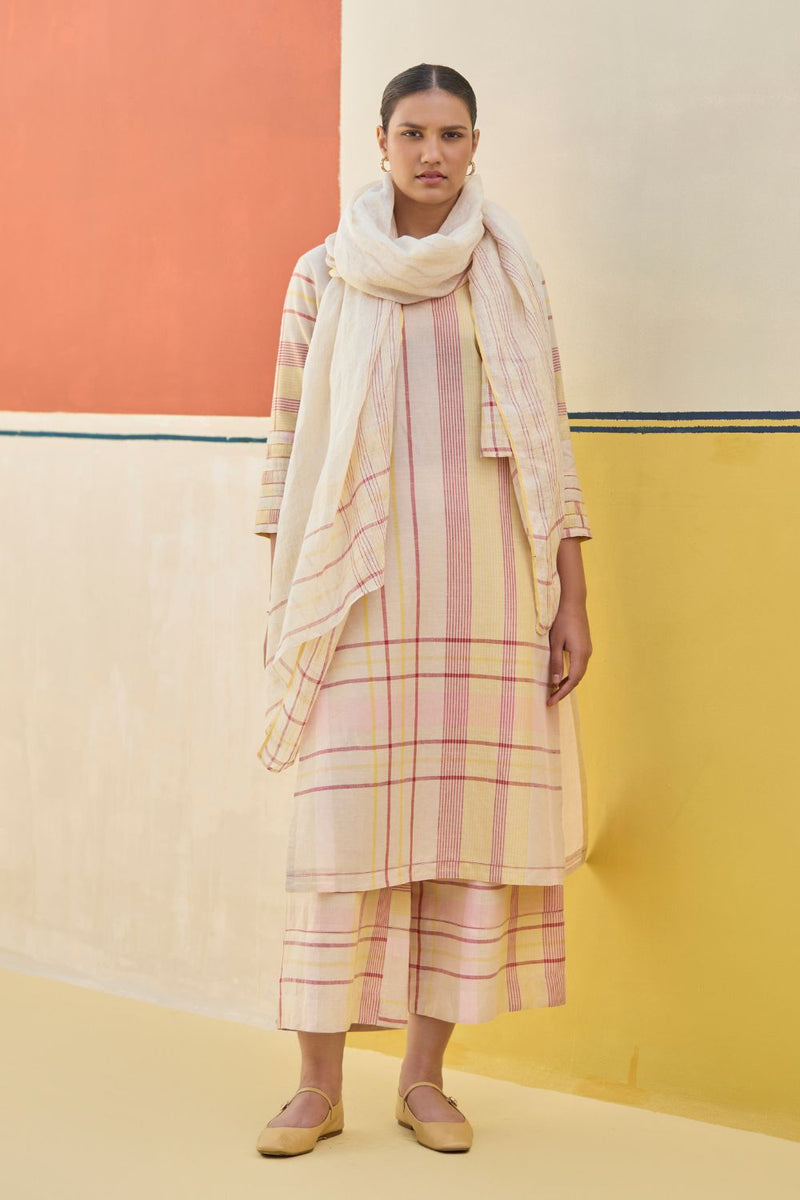Misa Check Linen Kurta Set
 - Sand by Manan in natural color for Worldwide