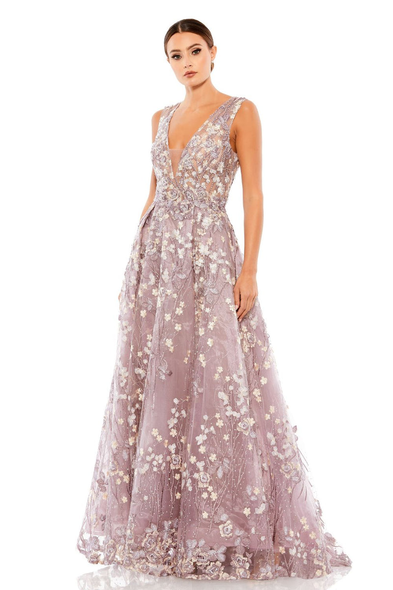 MD-A20131 Embroidered Flared Gown-Purple by Mac Duggal in purple color for women Worldwide