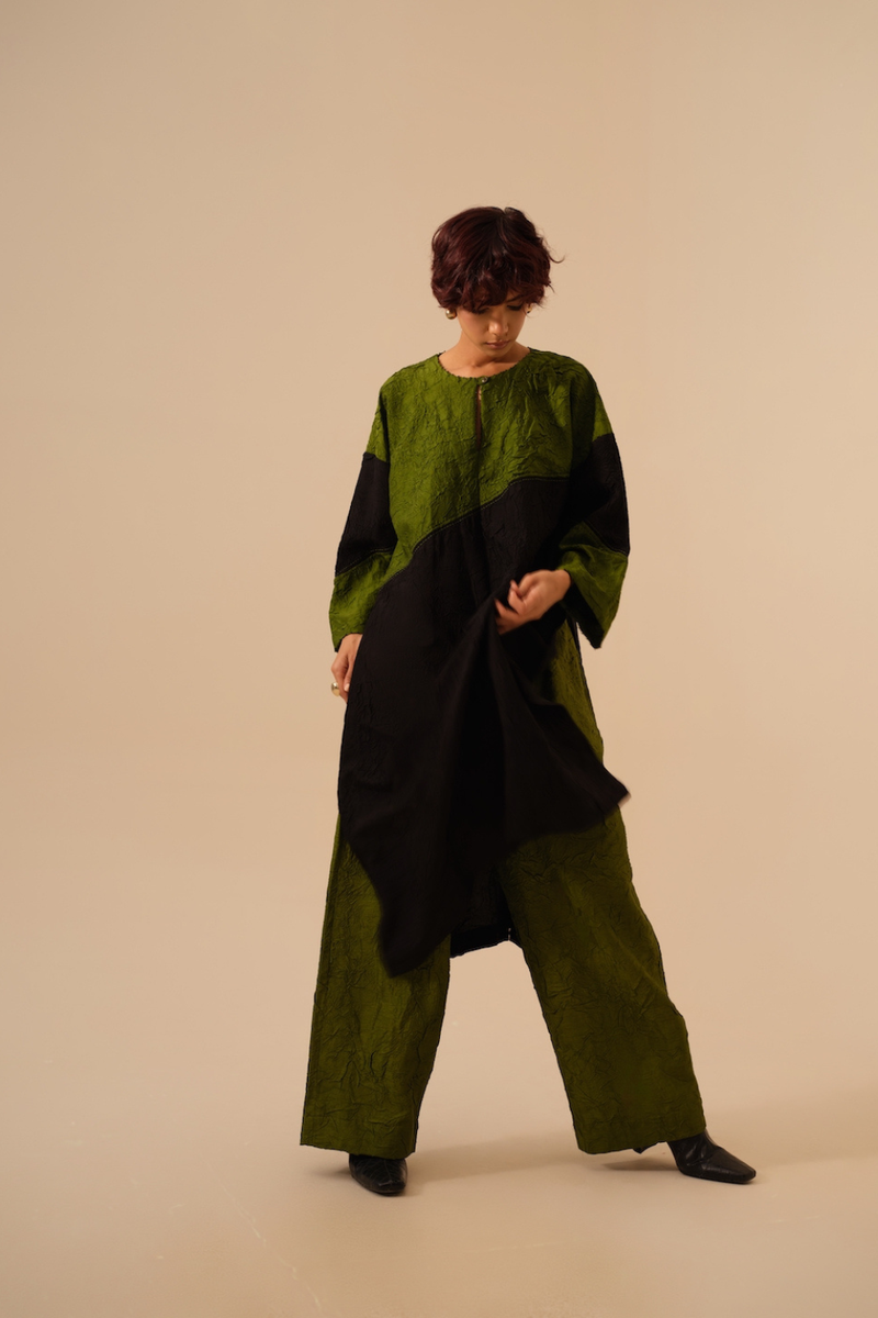 Salt Tunic-Black + Jade crushed silk kaftans and tunics by Stoique in black for women Worldwide