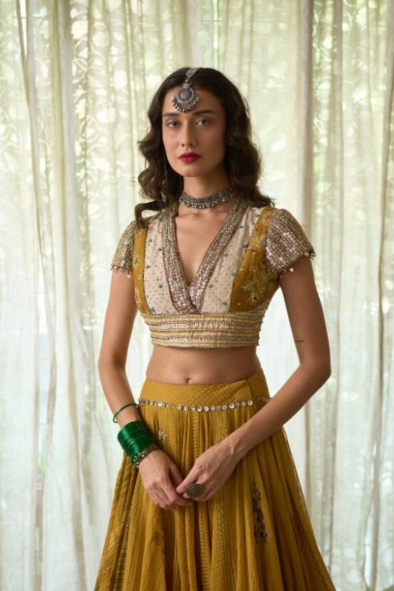 Avni Blouse chanderi blouse by SWATTI KAPOOR in yellow for women Worldwide