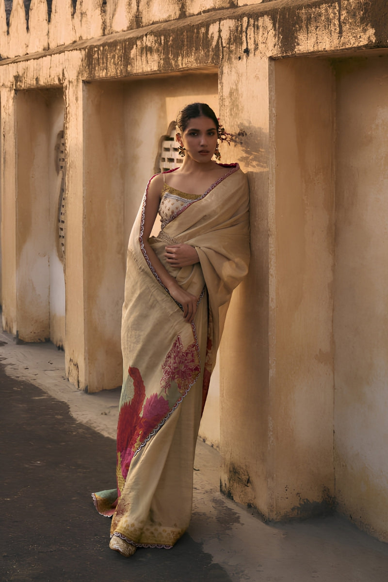 GUL IVORY FLORAL TISSUE SARI