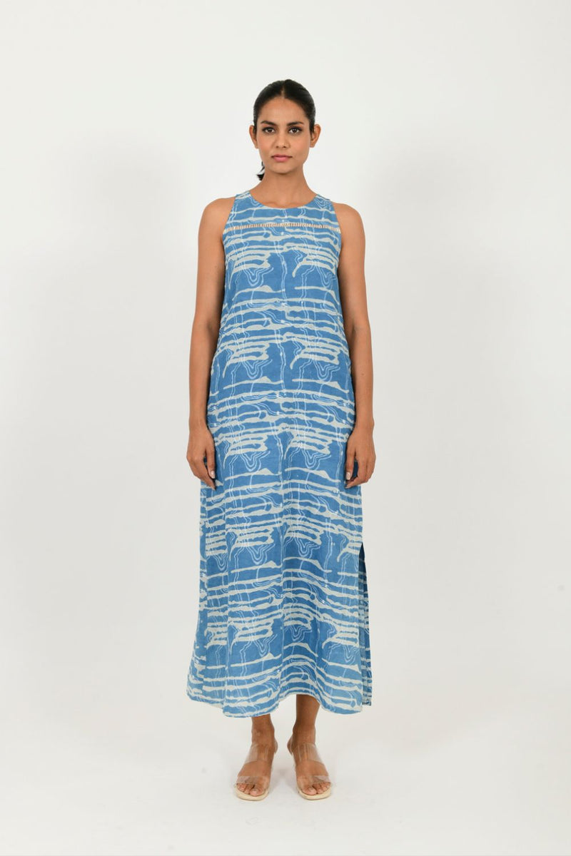 INDIGO SPLASH LINEN MAXI Dresses,Short and Midi Dresses by Rias in blue color for women Worldwide