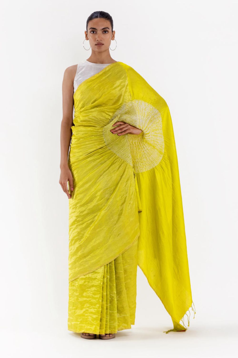 THE HANDSFREE SAREE - METALLIC LIME (CS3C1)