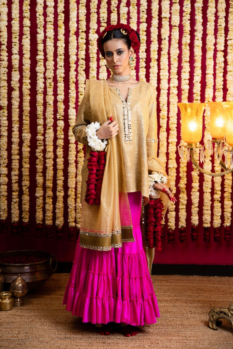 Tamaasha Gharara & Kurta Set-Raani Pink tamaasha kurta/kurta set by Sabo by Sabina in pink for women Worldwide