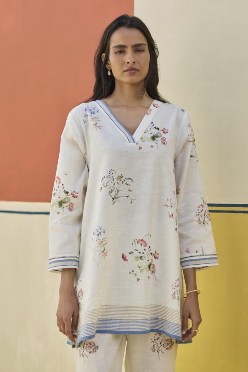 Raha Watercolour Floral Kurta - Ivory by Manan in ivory color for women Worldwide
