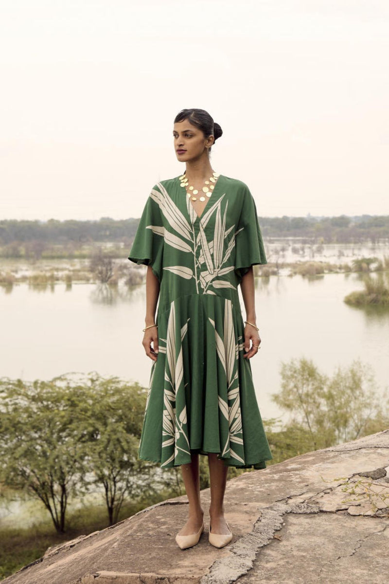 Thornbill dress cotton by Khara Kapas in green for women Worldwide