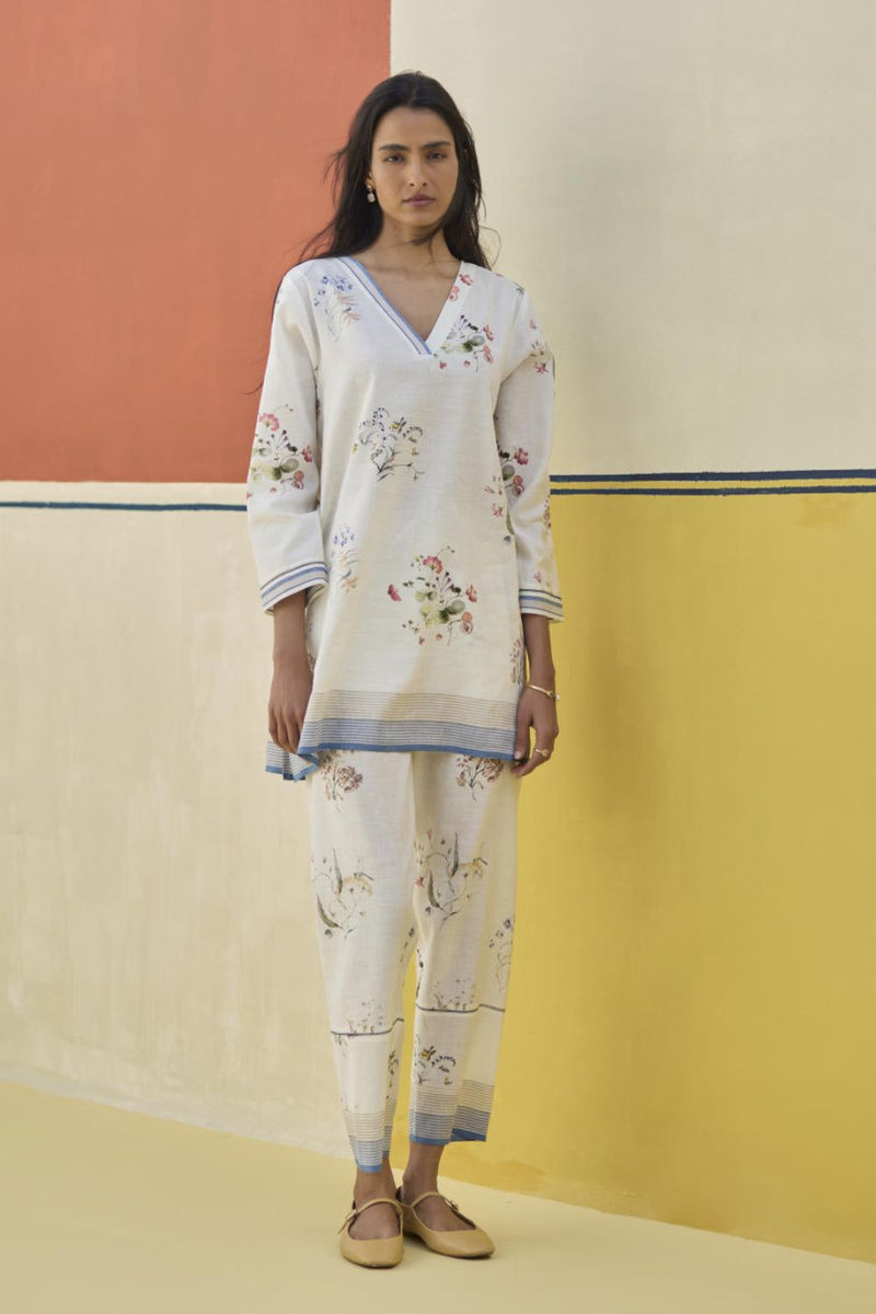 Raha Watercolour Floral Kurta Set
 - Ivory by Manan in ivory color for women Worldwide