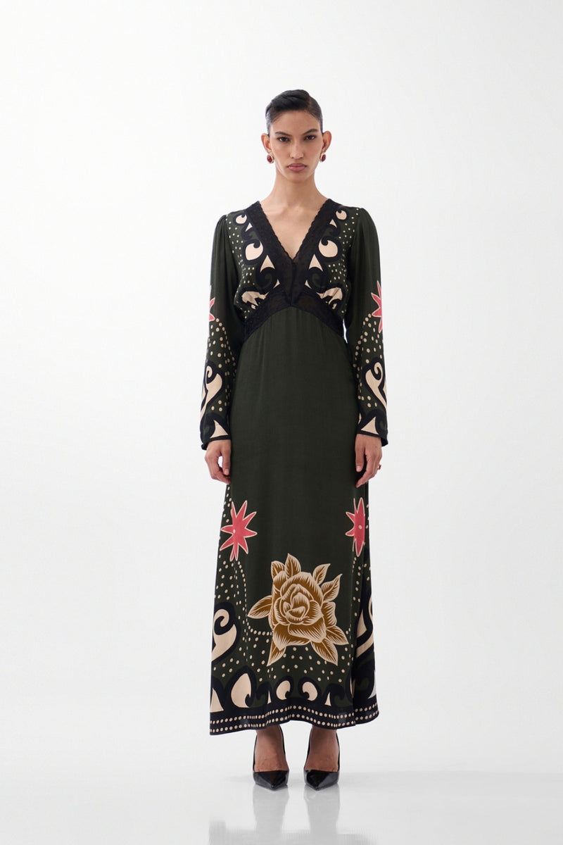 Aura Maxi-Old Rose viscose dress by NOIB in multi-color for women Worldwide
