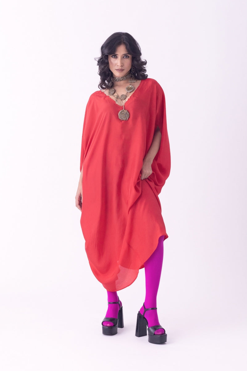 Sutri-Kaftan linen blend indo-western by Shades of India in red for women Worldwide