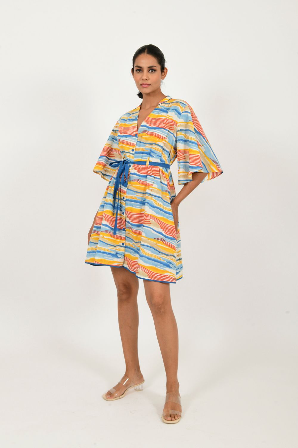 WAVE TIE UP DRESS ORGANIC COTTON