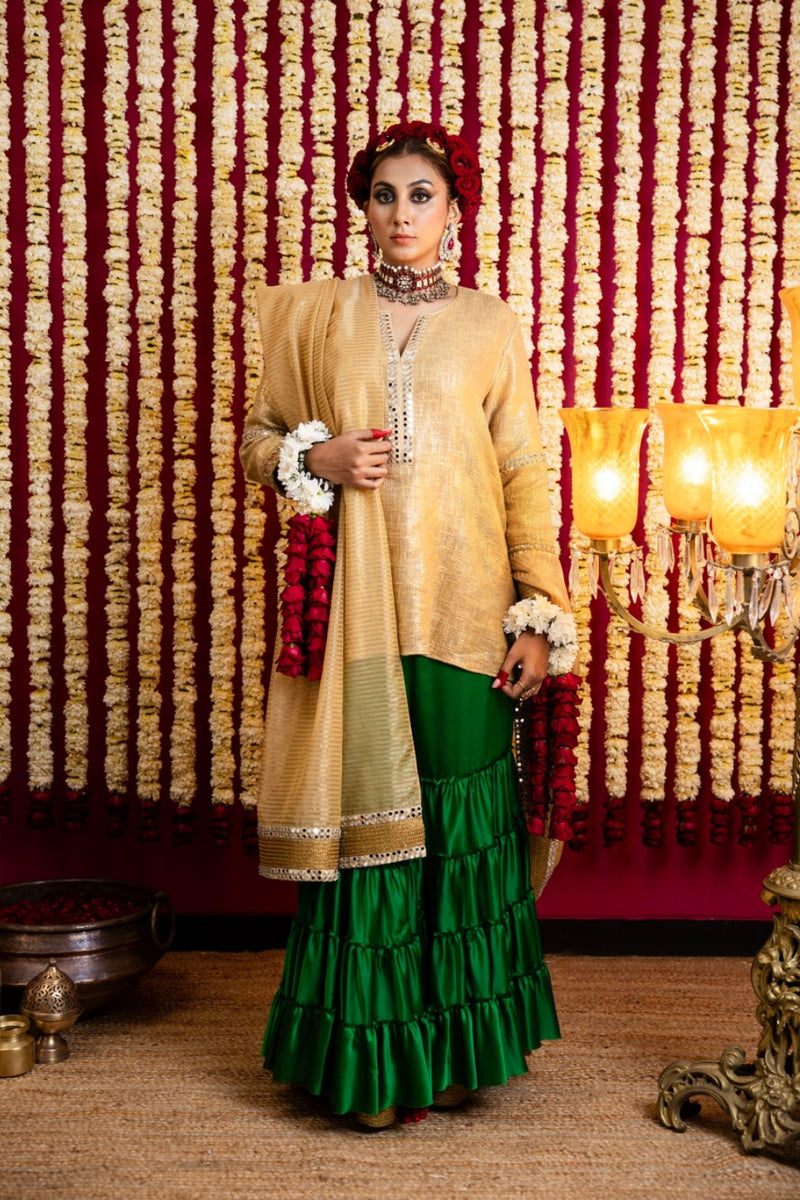 Tamaasha Gharara & Kurta Set-Emerald Green tamaasha kurta/kurta set by Sabo by Sabina in green for women Worldwide
