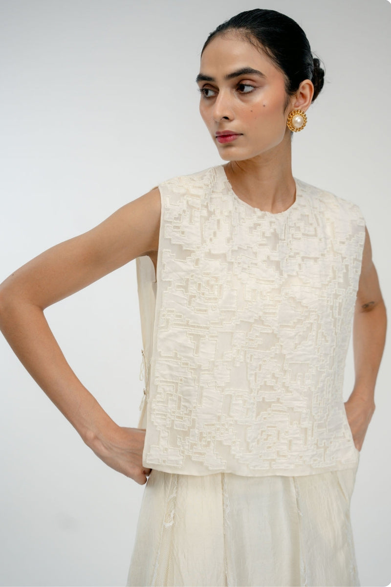 Love Letter Bib mulberry silk jacket/overlay by Ode to Odd in off white for women Worldwide