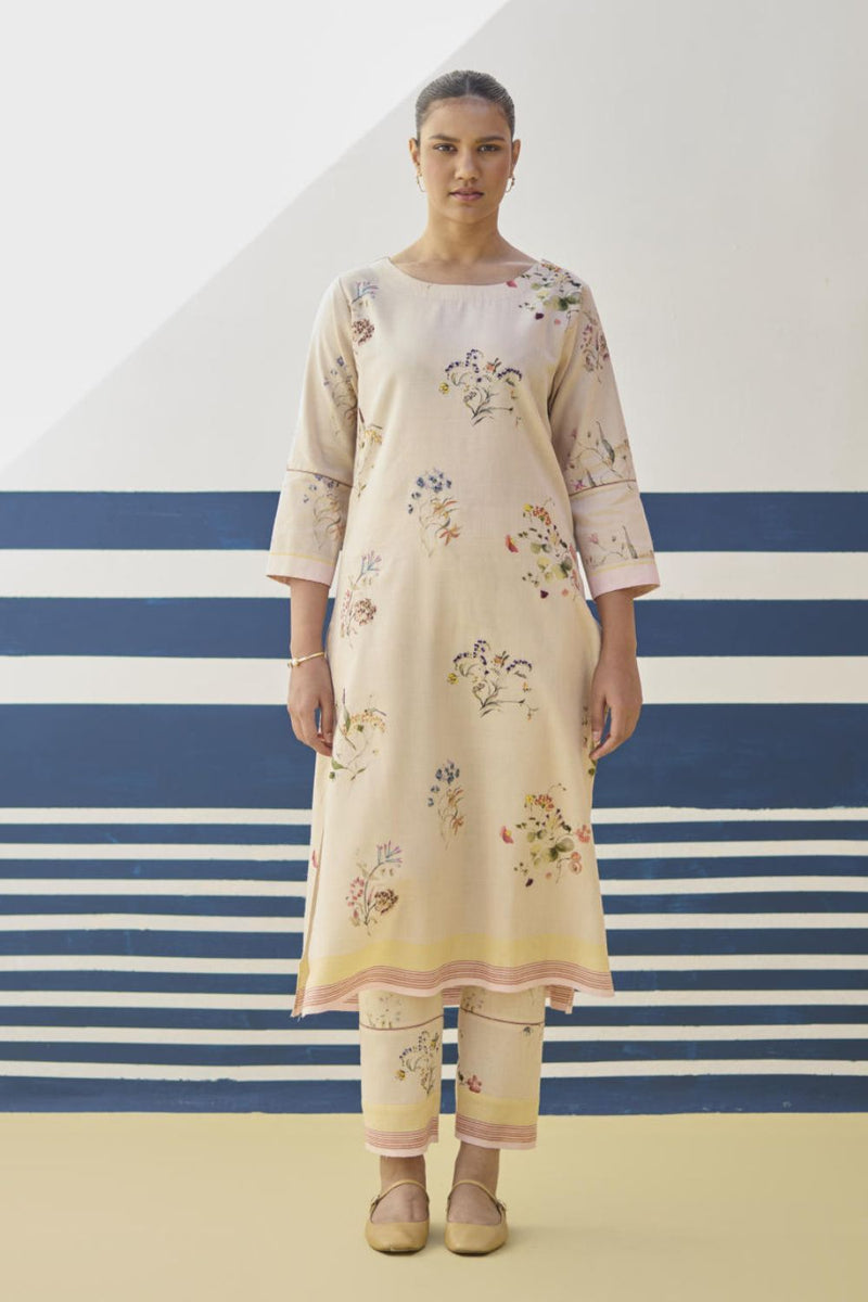 Kera Floral Hand-Embroidered Kurta - Sand by Manan in natural color for women Worldwide