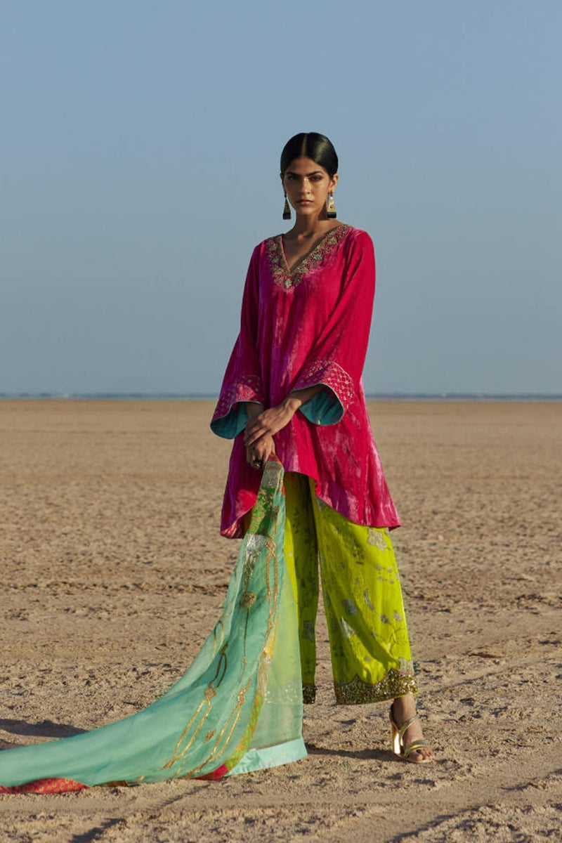 FUSHIA - B. LIME A-LINE KURTA SET