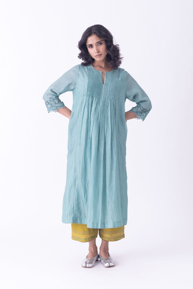 Sira-Kurta fine chanderi kurta/kurta set by Shades of India in teal for women Worldwide
