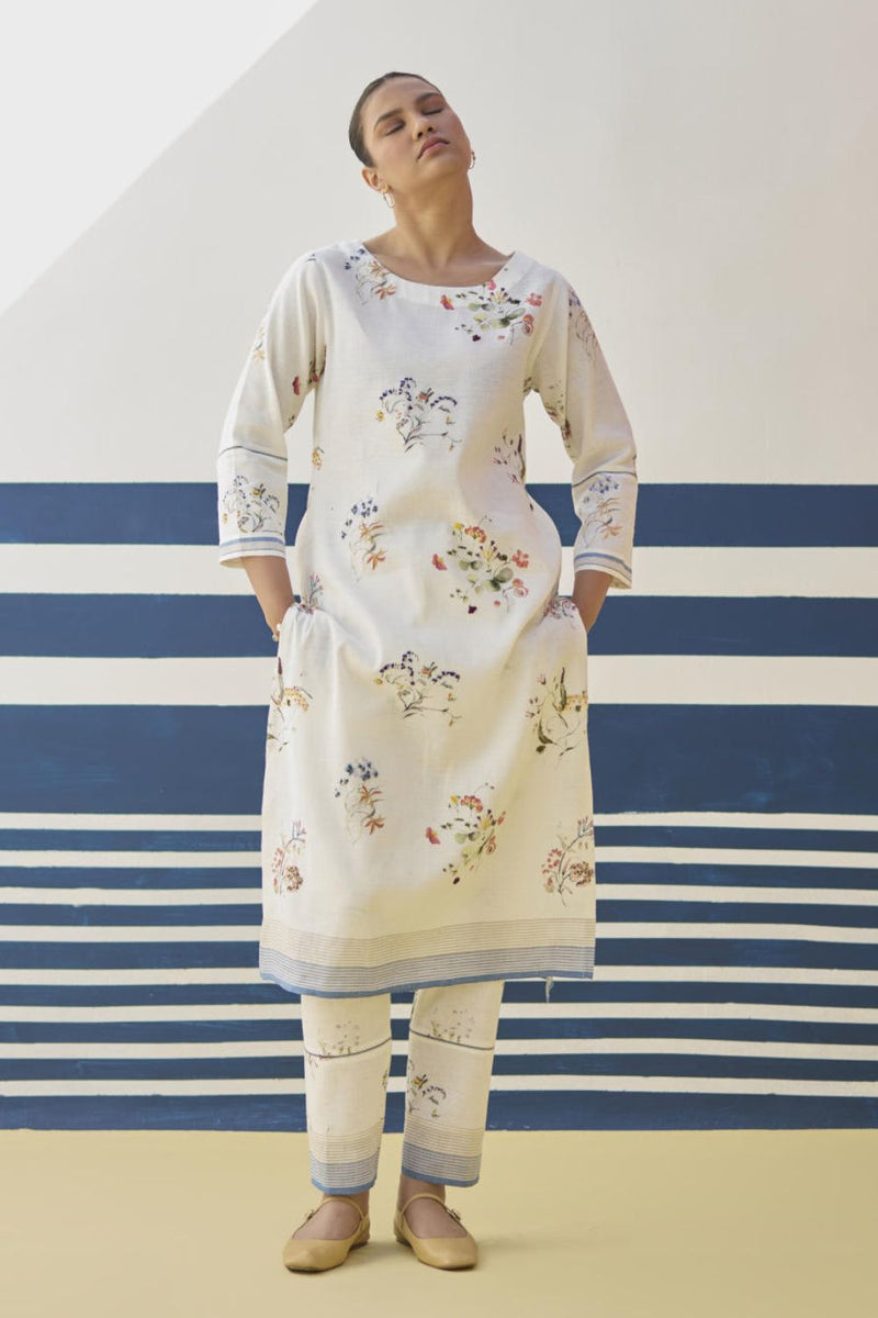 Kera Floral Hand-Embroidered Kurta - Ivory by Manan in ivory color for women Worldwide